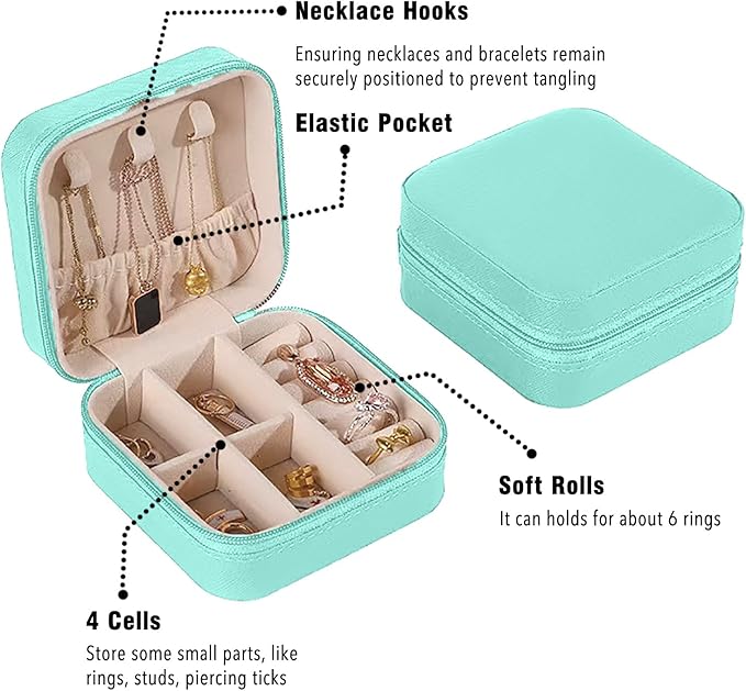 Small Travel Jewelry Box, Portable Mini Jewelry Leather Box Jewelry Ring Organizer Case Storage Holder Gift Boxes for Girls Women, Blue