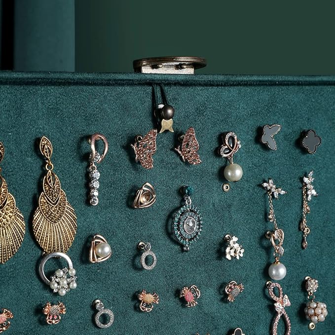 Women Jewelry Box Lockable 3 Layers Large Jewelry Organizer Storage Case for Earrings Necklaces Rings Bracelets,Green Display Jewel Holder (Green)