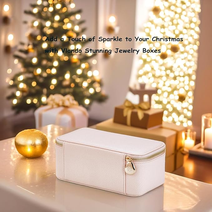 VLANDO Travel Jewelry Box Organizer – Portable PU Leather Jewelry Case with 6/8/12 Zippered Pouches, Compact Storage for Earrings Rings Necklaces Bracelets, Rosy Mauve