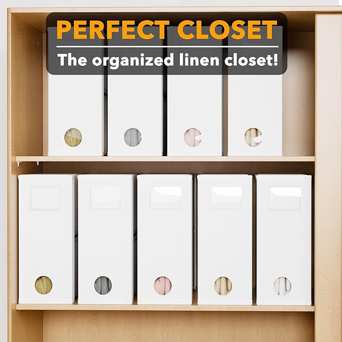 SpaceAid 9 Pack Bed Sheet Organizers and Storage, Foldable Sheet Organizer with Window for Linen Closet, Set Folder Keeper for Queen & King Size Bedding Storage (White)