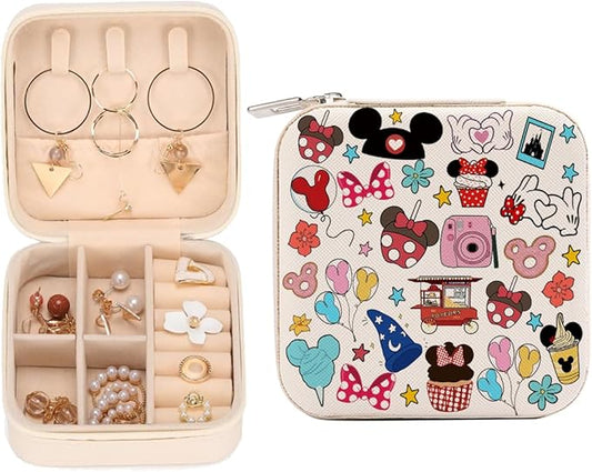 Cartoon Mouse Castle Travel Jewelry Case, Small Box Organizer, Cartoon Gifts Merchandise, Birthday Christmas Gifts for Cartoon Lovers Fans Women Teen Girls Friends Sister Her