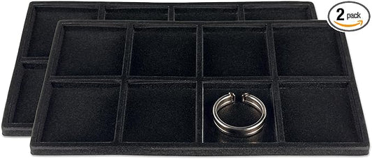 TheDisplayGuys For Your Modern Living 2-Pack 8-Compartments Flocked Velvet Jewelry Display Inserts - Tray/Case Liners - Ring Earrings Storage, (Black) by The Display Guys