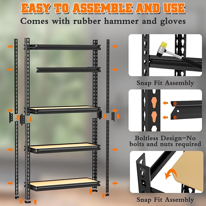 LEVELEVE 5-Tier Storage Shelving Unit, Metal, for Kitchen, Garage, Laundry Room, Adjustable, 30" L x 12" W x 60" H, Rectangular, 2 Pack