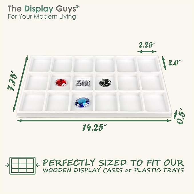 TheDisplayGuys For Your Modern Living 2-Pack 18-Compartments Flocked Velvet Jewelry Display Inserts - Tray/Case Liners - Ring Earrings Storage, (White) by The Display Guys