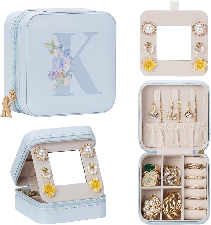 Enthralite Travel Jewelry Box for Gift: Traveling Jewelry Case for Girls Women - Mini Organizer for Necklaces Earrings Blue K