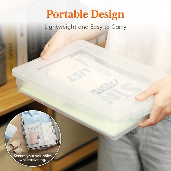 Lifewit 4 Pack Paper Organizer Storage, 32 x 23 cm/12x9 Multi-Purpose Plastic File Box with Latching Lids, Containers for A4, 8.5" x 11" Letter, Scrapbook, Document, Magazine, Art Supplies, Clear