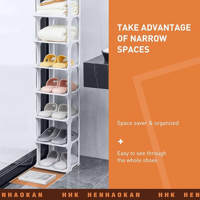 5 Tiers Shoe Rack Organizer for Closet Shoe Holder Storage Narrow Plastic Vertical, Free Standing Shoe Rack Shelf for Entryway Stackable Stability DIY, Grey