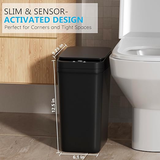 jinligogo 3Pack Bathroom Small Trash Can with Lid, 2.6 Gallon Touchless Automatic Garbage Can Slim Waterproof Motion Sensor Smart Trash Bin for Bedroom, Office, Living Room-Black
