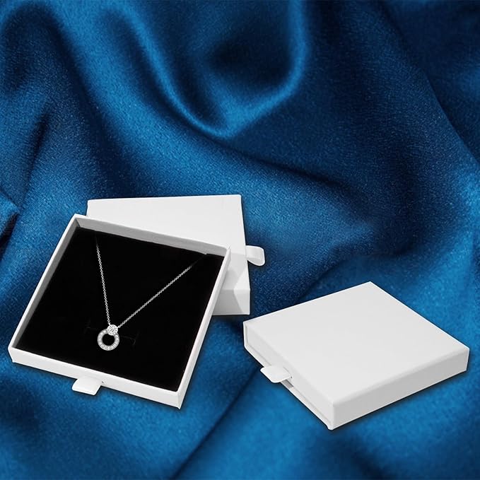 4 Pcs Jewelry Gift Box, 3.5×3.5x0.7Inch Cardboard Jewelry Boxes, Fancy Necklace Bracelet Earring Drawer Organizer Box, Kraft Empty Jewellery Boxes for Necklace Ring Earring Display Box(White)