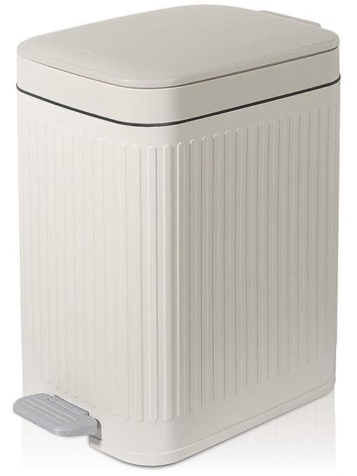 rejomiik Small Bathroom Trash Can with Lid Slim Soft Close Garbage Can Step Wastebasket Container Trash Bin for Office Bedroom Kitchen Living Room (1.9 Gallon Cream)