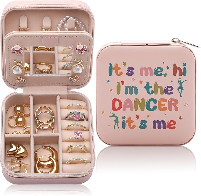 Dancer Dance Gifts Jewelry Box for Women, I'm The Dancer Gifts for Dance Women Friends, Dancer Stuff Accessories Dancing Teammate Small Travel Jewelry Case Organizer for Women