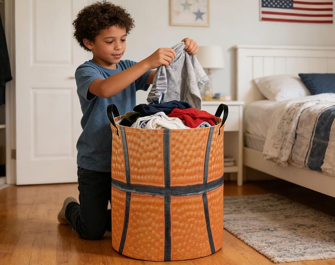 Kids Laundry Basket Basketball Hamper for Nursery Boys Hamper Cute Kids Storage Bin Room Decor for Home(Basketball)