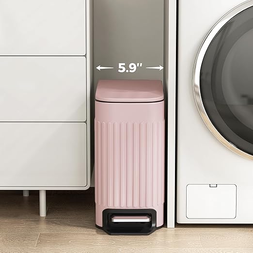 TrashAid Pink Bathroom Trash Can, 1.6 Gallon Stainless Steel Small Garbage Can with Lid, Step Pedal, Cute Wastebasket for Bathroom, Office, Bedroom, RV, Pink