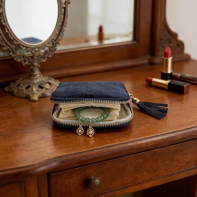 Small Travel Jewelry Case - Jewelry Travel Organizer Bag with Tassel Zipper for Bracelets, Necklaces, Bangles, Jewelry Organizer Storage Bag Gift for Women Girls - LJB001-Royal Blue