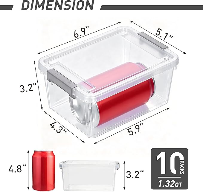 Citylife 1.3 QT 10 Pack Small Storage Bins Plastic Storage Container Stackable Box with Lids for Organizing, Clear White