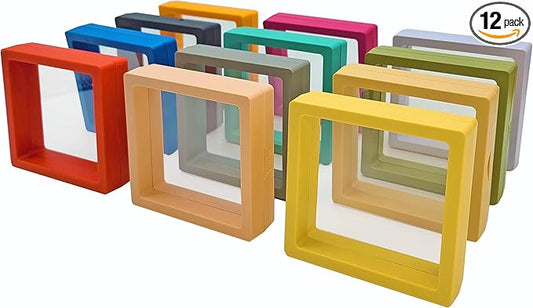 12PCS 3D Floating Frame Display Stand, Jewelry Box, Gift Box, Ornament Organizer, Small Travel Jewelry Box, PE Film Anti-Oxidation, Suspended Display Box Stackable (3.54*3.54，Type 5)