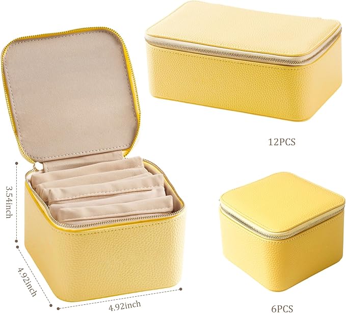Travel Jewelry Organizer, Travel Jewelry Box with 6 Velvet Zipped Pouches Bags for Jewelries Necklaces Rings Earrings Sorting Storage for Women Girl Gifts, Butter Yellow