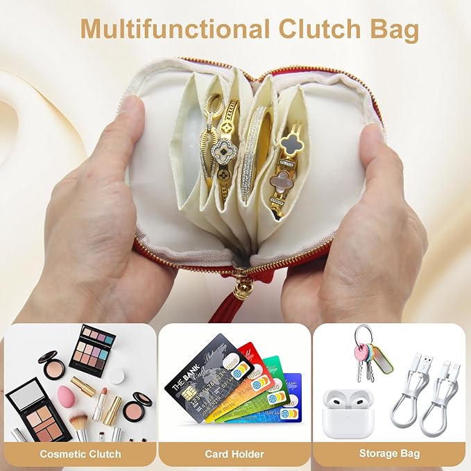 Small Travel Jewelry Case, Mini Jewelry Box, Purse Organizer Pouches for Travel and Everyday Jewelry Organizer Storage (Red)