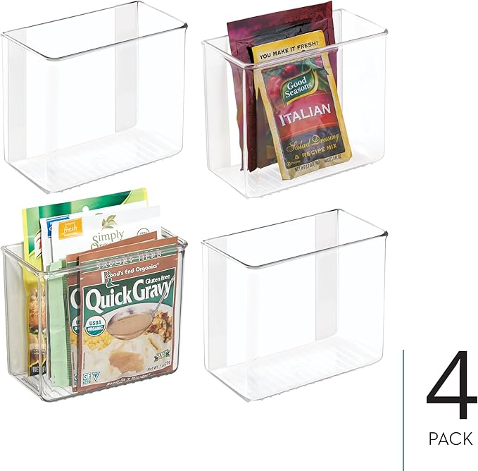 iDesign Adhesive Organizer Bin - Damage-Free Hanging for Kitchen, Bathroom, or Office - Set of 4 - Clear
