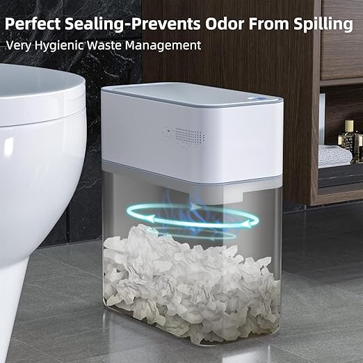 MOPALL Small Bathroom Trash Cans with Lids,Motion Sensor Bathroom Trash Can,Narrow Waterproof Plastic 3.5 Gallon Automatic Adsorption Touchless Garbage Can,White
