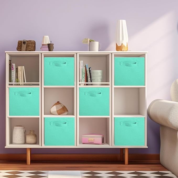 ShellKingdom Storage Bins, Foldable Fabric Storage Cubes and Cloth Organizer Drawer for Closet and Toys, 6 Pack (Mint Green)