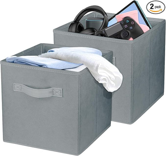 2 Pcs Storage Cubes, 10.5 Inch Collapsible Storage Bins, Fabric Foldable Bins for Organization, Durable Storage Bins for Closet, Shelves, Offices (Grey)