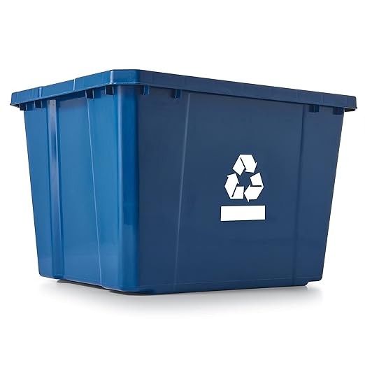 Gracious Living Medium Curbside Blue Box, Plastic 17 Gallon/64 Litre Home Trash Can Refuse and Recycling Bin Container with Built-in Handles (1 Pack)