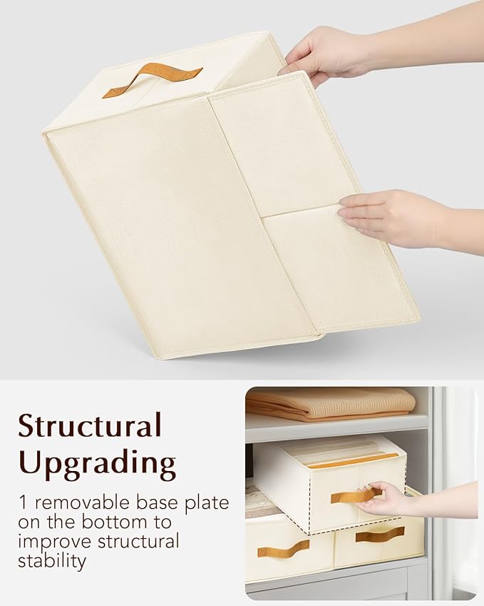 Homsorout Clothes Organizers and Storage - 4/5/7 Grids Fabric Jeans Organizer with Handles, Foldable Closet Organizers Dividers, Wardrobe organizer for Pant, Sweater, T-shirt, Scarf, 3 Pack, Beige