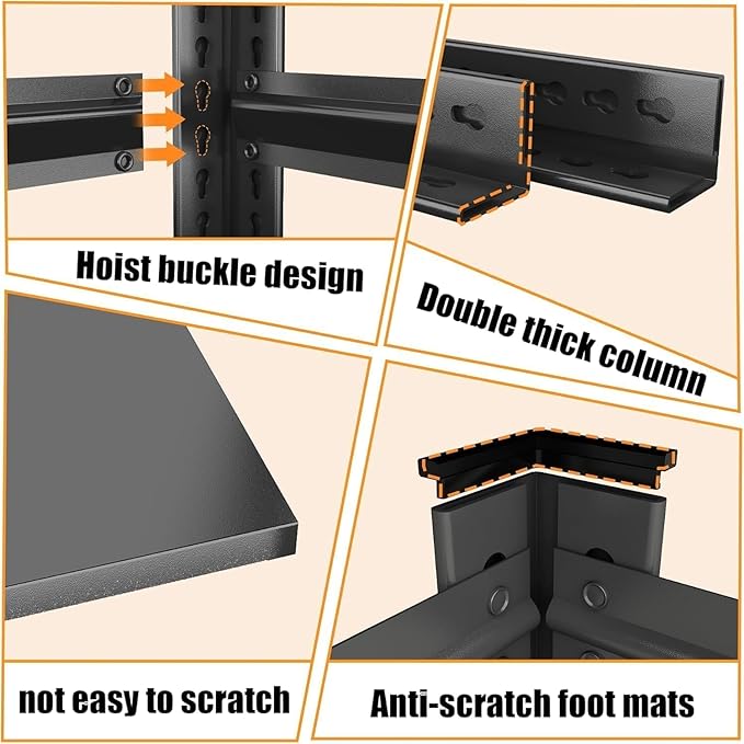 Garage Shelves,45''W Heavy-Duty Storage Shelves, Double-Layer Uprights, Thickened Shelves, Waterproof &Rustproof, Suitable for Indoor & Outdoor Use. (BLACK, 5TIER 45''W*16''D*72''H, 5-TIER)