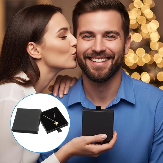 Jewellery Gift Box, 4 Pcs Ring Necklace Box Small Gift Boxes for Bracelets Earrings Necklaces Bracelet Drawer Organizer Square Pendent Storage Case for Birthday DIY Wrapping(Black)