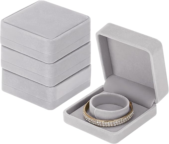 LETURE 4 Pieces Classic Velvet Bracelet Bangle Pendant Necklace Gift Box, Travel Jewelry Box Display Storage Case for Gift, Wedding, Engagement, Proposal, Birthday (4PCS Bracelet-GREY)