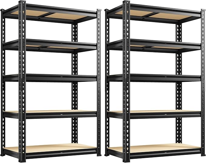 REIBII Set of 2 Storage Shelves 5 Tier Garage Shelving Heavy Duty Metal Shelving 2000LBS Garage Shelves Adjustable Metal Shelf for Kitchen Warehouse Pantry Commercial Use 27.6" Wx11.8 Dx60 H