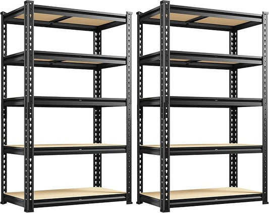 REIBII Set of 2 Storage Shelves 5 Tier Garage Shelving Heavy Duty Metal Shelving 2000LBS Garage Shelves Adjustable Metal Shelf for Kitchen Warehouse Pantry Commercial Use 27.6" Wx11.8 Dx60 H