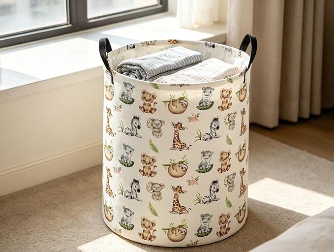 Kids Laundry Basket Animal Hamper for Nursery Animals Hamper Kids Storage Bin Room Decor for Home(Jungle animal)