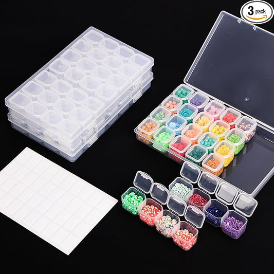 SGHUO Diamond Art Painting Bead Storage 3 Pack 28 Grids Diamond Art Accessories Boxes Plastic Organizer, Bead Organizer