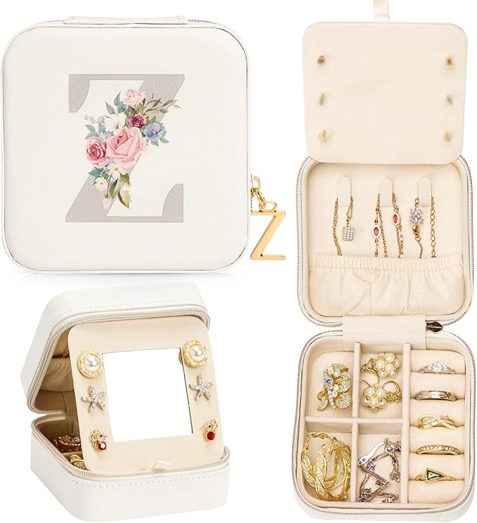 Enthralite Travel Jewelry Box for Girls: Traveling Jewelry Case Gift for Women - Mini Organizer for Necklaces Earrings White Z