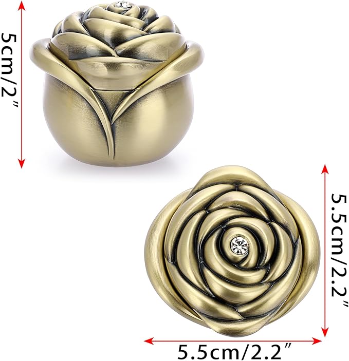 Hipiwe Small Vintage Jewelry Box, Rose Shape Ring Holder Treasure Chest Box for Women, Trinket Storage Case Keepsake Box for Rings Earrings Necklace, Bronze