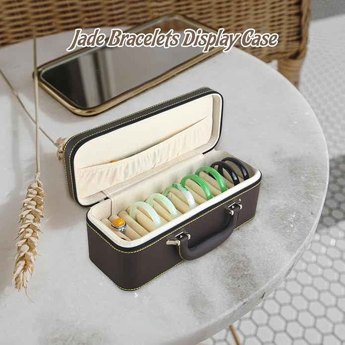 Yiju 15 Slots Bangle Box, Jade Bracelets Display Case Storage Case Jewelry Organizer PU Leather Bracelet Case for Retail Stores Dresser Engagement