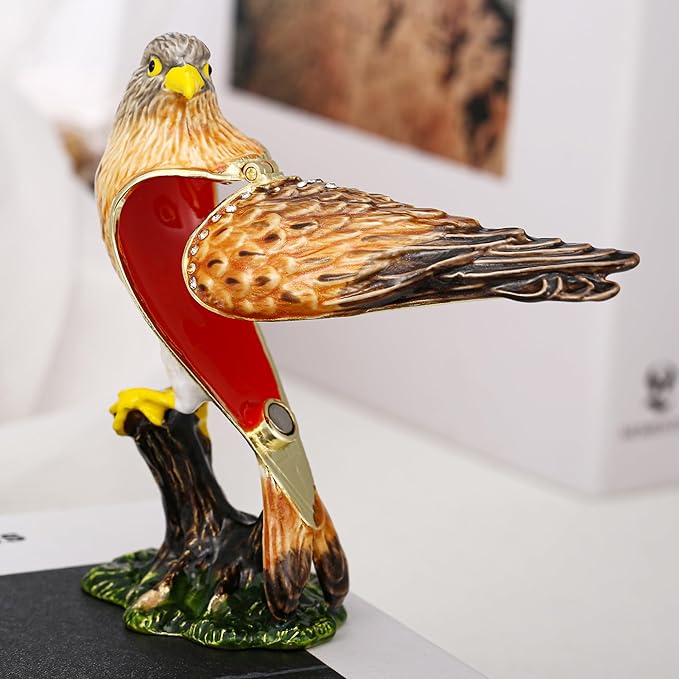 Hand Painted Animal Trinket Box for Home Decor, Hinged Jewelry Organizer Storage, Unique Personalized Collectible Keepsake Figurine Handmade Decorative Ornament Gifts (Kestrel)
