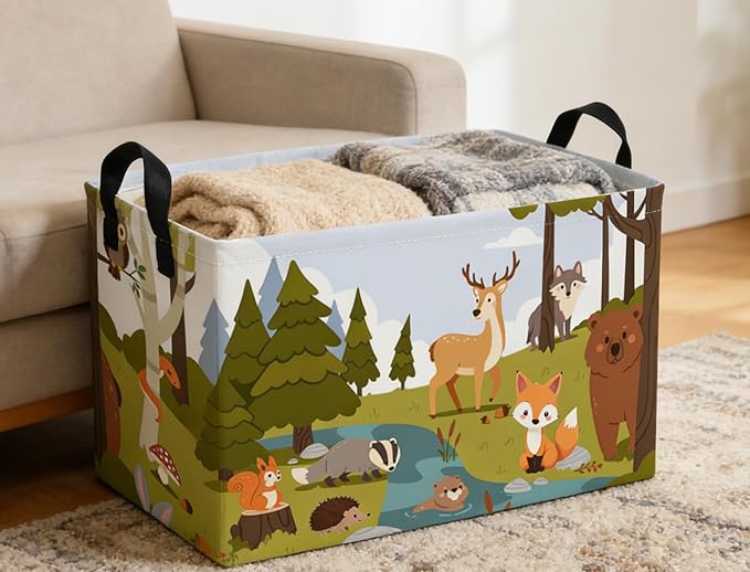 Rectangular Kids Baskets Animal Basket Cute Storage Bins Organizer Box Boys Room Decor for Home.(Green animal)
