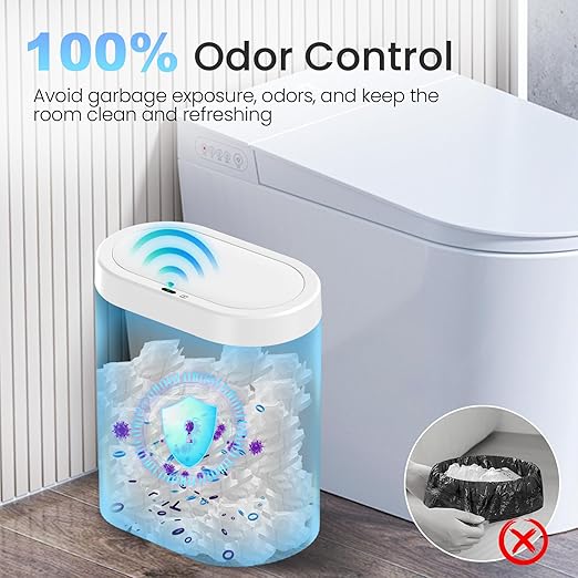 jinligogo 5 Gallon Bathroom Trash Can with Lid, Automatic Motion Sensor White Trash Can, Touchless Slim Waterproof Garbage Bin for Kitchen, Bedroom, Office, and Bathroom