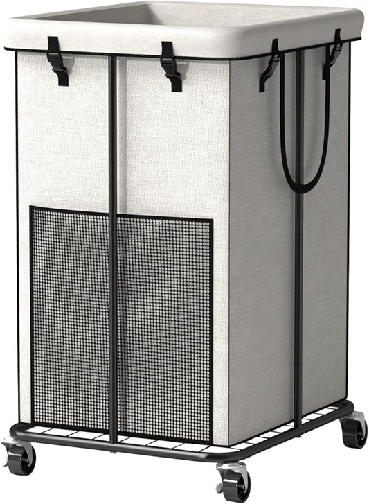 150L Large Laundry Basket with Wheels, Rolling Laundry Hamper with Removable Laundry Bag & Metal Frame, Oxford Fabric Dirty Clothes Hampers for Bedroom, Laundry Room, Bathroom, Dorm(White)