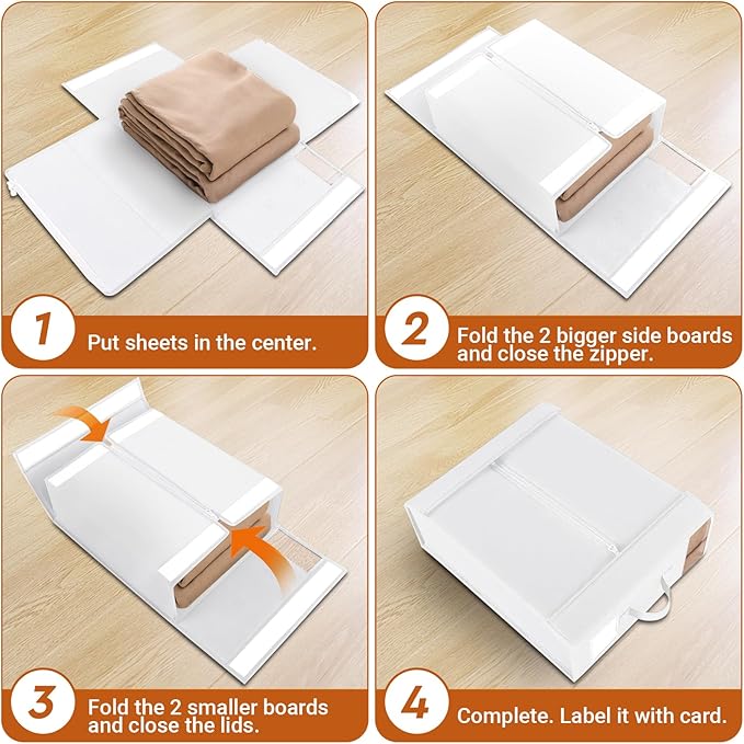 StorageTastic 8 Pack Bed Sheet Closet Organizers and Storage,Sturdy Foldable Storage Containers with Window and Label,Storage and Organization for Bedding Sheets,Duvet Covers,Blankets (White)