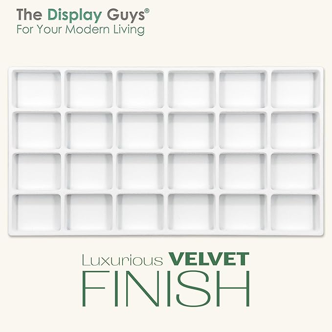 TheDisplayGuys For Your Modern Living 2-Pack 24-Compartments Flocked Velvet Jewelry Display Inserts - Tray/Case Liners - Ring Earrings Storage, (White) by The Display Guys