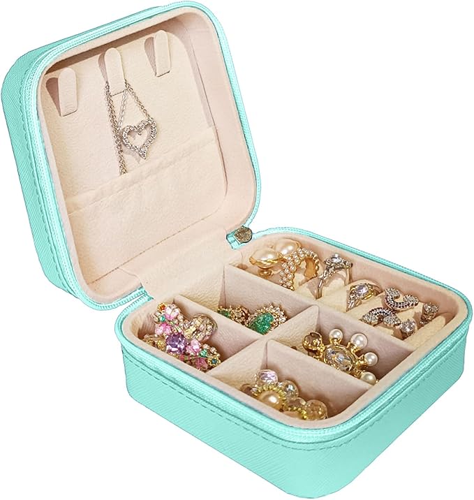 Small Travel Jewelry Box, Portable Mini Jewelry Leather Box Jewelry Ring Organizer Case Storage Holder Gift Boxes for Girls Women, Blue
