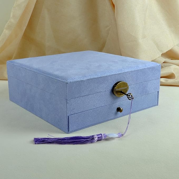 Women Jewelry Box Lockable 3 Layers Large Jewelry Organizer Storage Case for Earrings Necklaces Rings Bracelets,Green Display Jewel Holder (Lavender)
