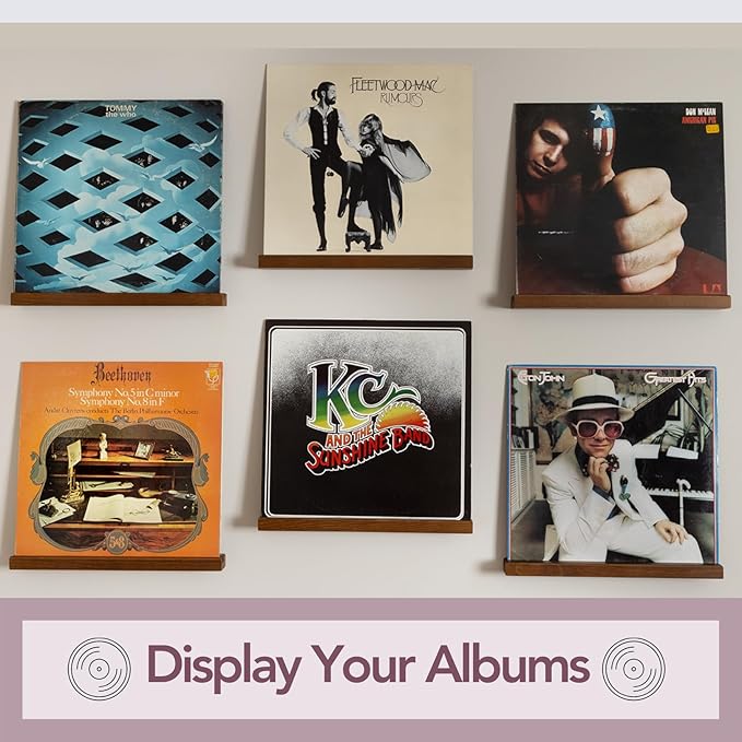 Vinyl Wall Mount Pack of 6 Pinewood Vinyl Record Holder Wall Mount with 2 Mounting Options Vinyl Shelf Walnut Stain Finish Vinyl Record Display - Vinyl Record Shelf - Vinyl Record Wall Mount