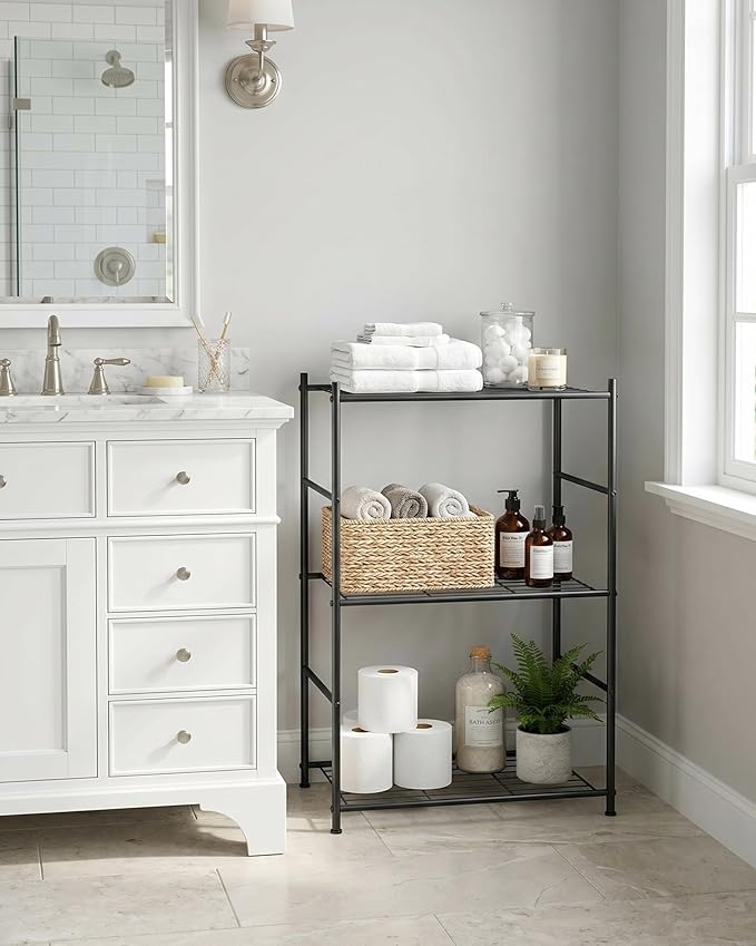 Sakugi 3-Tier Metal Storage Shelves - Space-Saving Shelf Organizer for Small Spaces, Compact Shelving Unit with Adjustable Feet for Kitchen, Garage, Laundry Room (17.7" x 12.5" x 30.1", Black)