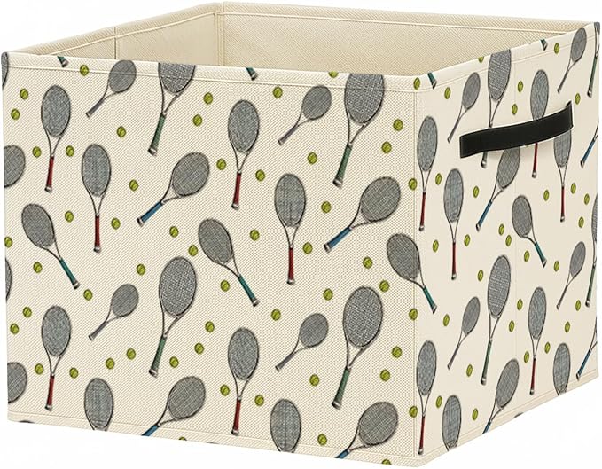 Tennis Gifts Storage Bin Box with Handles, Gifts for Tennis Lovers Foldable Baskets Organizer for Bedroom Bathroom Home Sports Room Clothes Toys Books, Toybox for Boys Girls