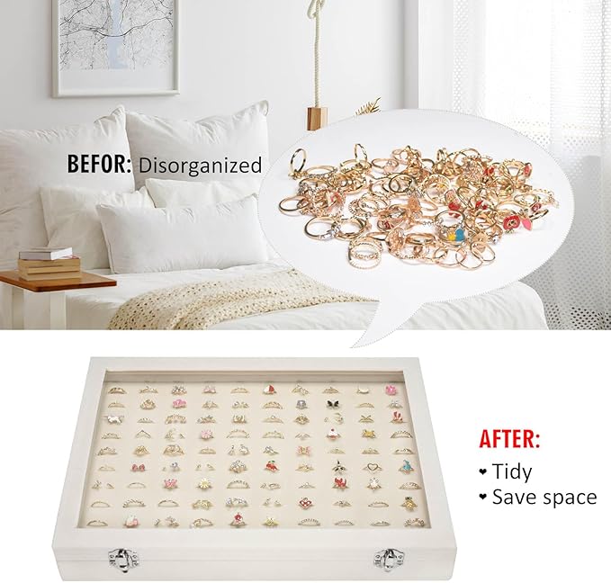 Vicoter Rings Organizer Tray 100 Slot Velvet Ring Earring Storage Box TranSparent Cover Jewelry Store Ring Display Box Jewelry Display Cabinet for Girl Wife Mother